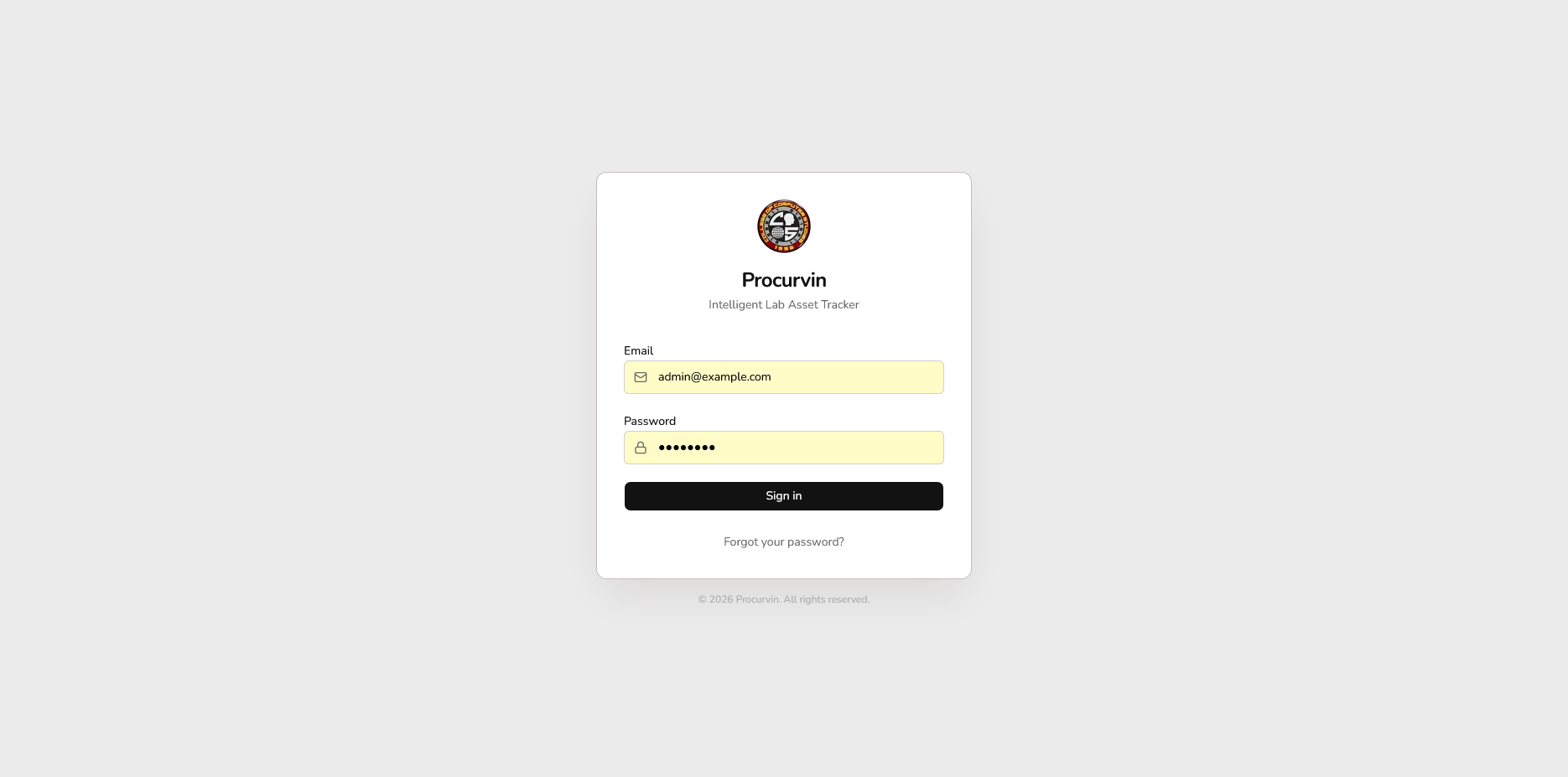Login and authentication screen